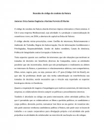 A Resenha Código de Ética da Natura - Trabalho acadêmico - Érica Santos