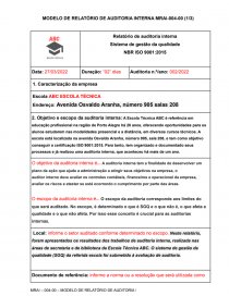 O MODELO DE RELATÓRIO DE AUDITORIA INTERNA MRAI-004-00 (1/3) - Trabalho  acadêmico - 01141887002
